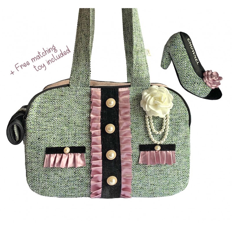 tweed Chanel dog carrier designer inspired luxury pet bag